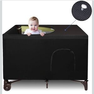 Black Playpen Cover with Zipper Panels